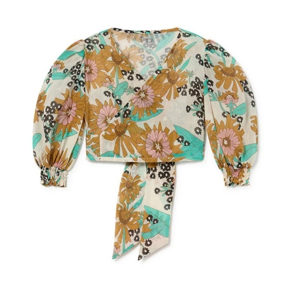 Little Creative Factory Hawaii Wrap Top Shirt Girls 8-9 Floral Cotton Crop - Picture 1 of 6